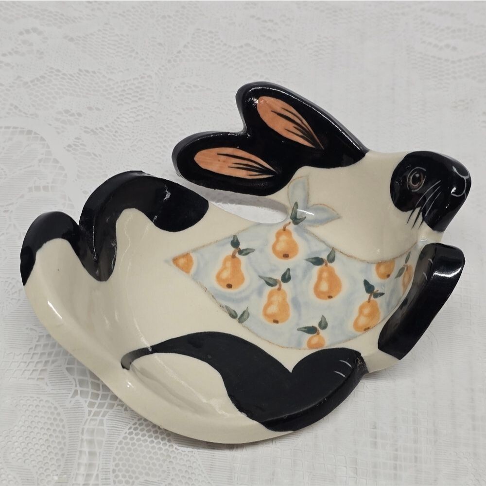 Vintage Margie Weinstein Art Pottery Easter Bunny Rabbit Bowl Trinket Dish